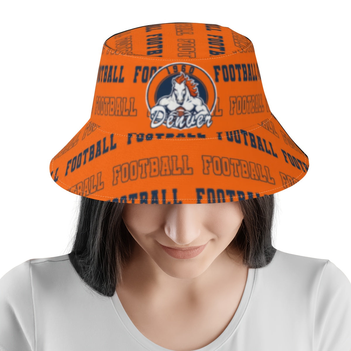 Lightweight And Casual Reversible Sun Hat Featuring Denver Football Print, Perfect for Fans And Suitable for Outdoor Activities Like Fishing, Hiking, And Camping