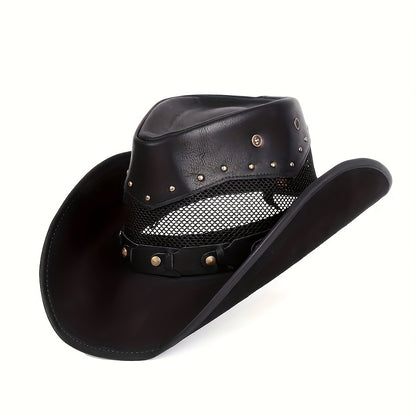 Vacation Faux Cowboy Fedora Hat - Unisex Western Hombre Style with Breathable Mesh Back Panel, Brown, Sizes 22.83-23.62 Inch for Men & Women