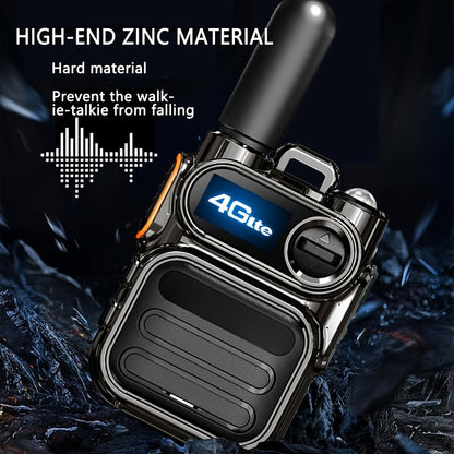A set of 4 black global walkie-talkies for public use: 4G PoC walkie-talkies with powerful 4G signal, three types of lights that can be switched freely, easily covering 5000 kilometers, meeting the needs of home and professio