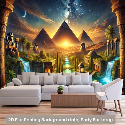 2D Flat, 1pc Egyptian Pyramid and Oasis Polyester 71x91 Inch Party Banner - No Power Needed, Easy to Hang Backdrop for Living Room, Bedroom, Office, Outdoor Durable Wall Decor, Garden Decoration, Home Decoration, Event Decora