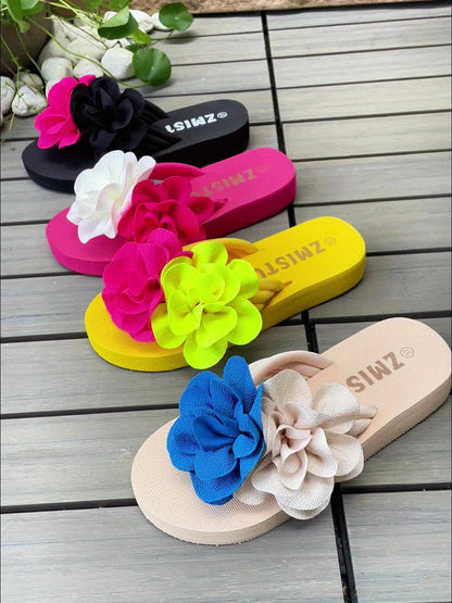 Women's Slip-On Floral sandal - Slipresistant Rubber Sole, Pink & Yellow Floral pattern, Cushioned insole - All-Season Beach, Casual, Formal Footwear - Easy-Clean Women's Shoes