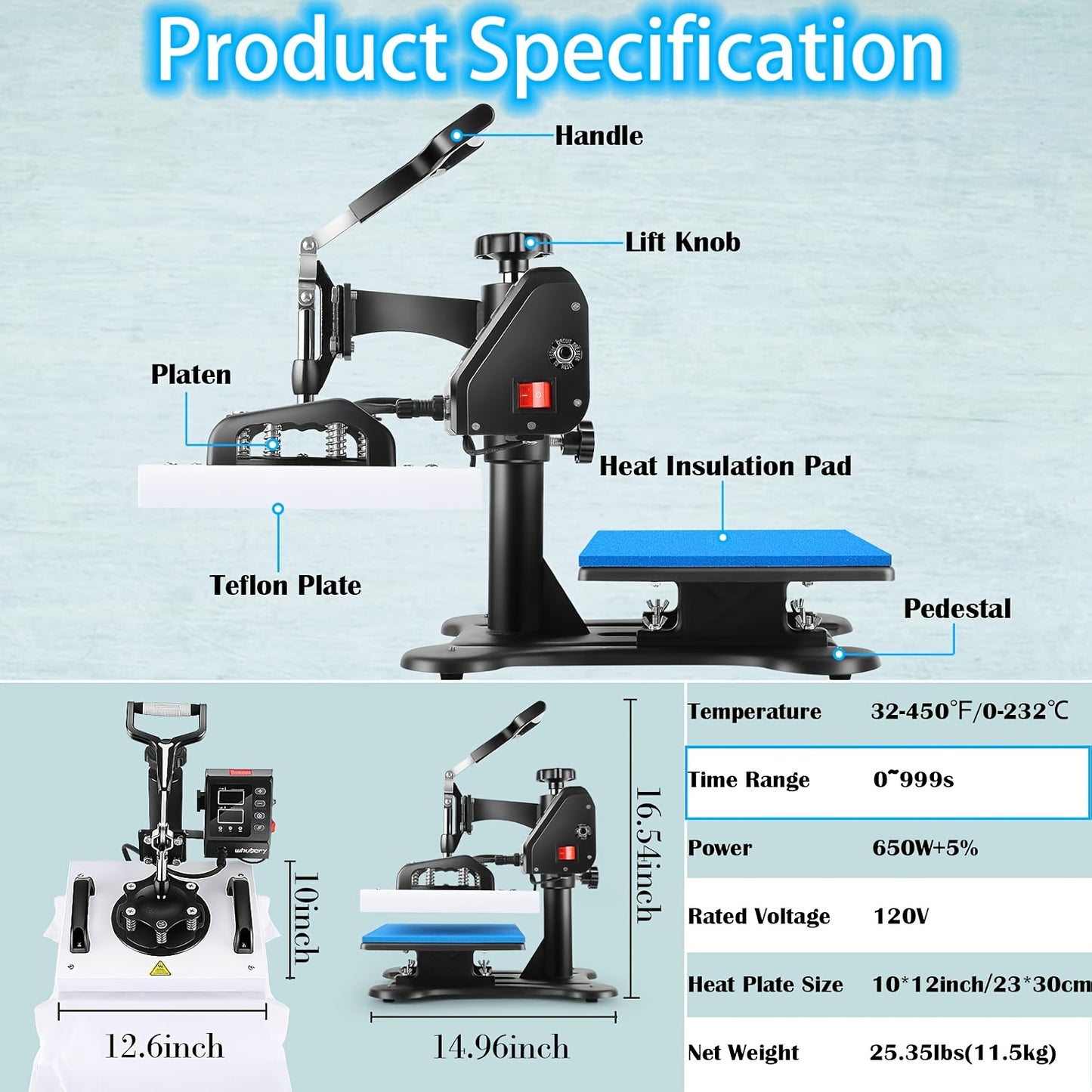 Valentines Day Gifts Heat Press Machine for Shirts 12"x10" Sublimation Shirt Heat Press Machines, 360 Degree Swing Away Sublimation Transfer Printer Fast Heat-up, Digital Precise Temperature Control, High-Security HTV Vinyl H
