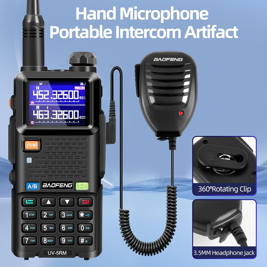 BAOFENG GM-5RH10W Long Range GMRS Radio Handheld NOAA Weather Receiver, 2500mAh Rechargeable Battery, USB-C Charging, 999CH, Includes 771 Antenna, Hand Microphone & 805s Antenna For Hunting Camping Climbing Outdoor Activities