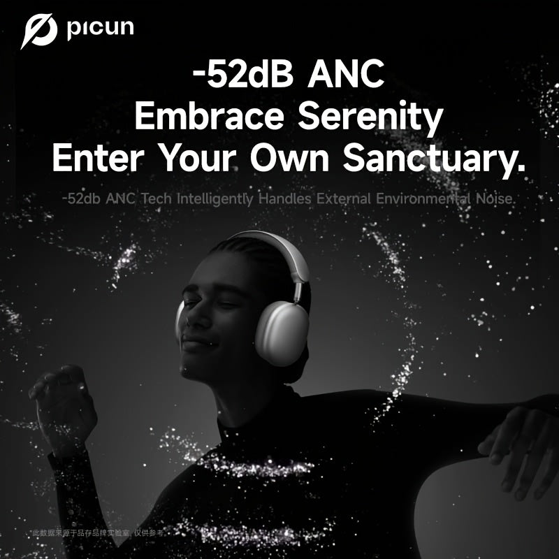 Picun F8Pro Wireless Over-Ear Headphones with 52dB Hybrid ANC, Hi Res Audio, 140H Playtime, Dual Device Pairing, 5 Mic ENC & Detachable Fabric Cushions All Day Comfort for Work & Travel, Picun