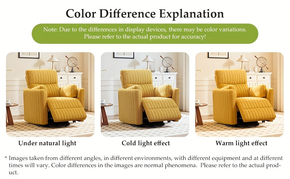 KERDOM 3-in-1 Electric Rocker Recliner Chair with 270° Swivel & Memory Foam, Heavy-Duty Rocking Recliner Sofa Bed with Global Voltage (110-240V), Plug-in Floor Design (No Wood Parts) - Beige/Yellow/Gray