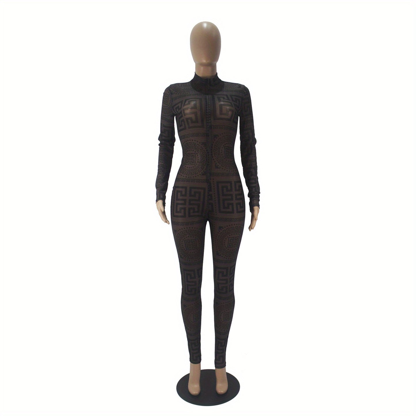 Women's Sexy One-Piece Outfit - Non-Transparent Long Sleeve Jumpsuit, Machine Washable Party & Everyday Jumpsuit for Women (S-XXL) - D9459