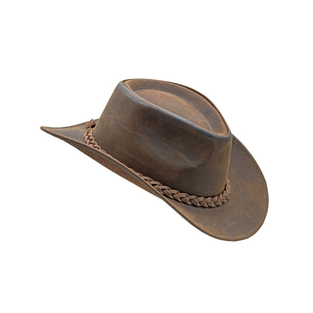 Men & Women Brown Genuine Leather Western Cowboy Hat – Classic Outdoor Riding & Ranch Style Headwear for Travel, Festivals, Horseback Riding, Camping, Hiking & Country Events – Perfect Gift for Thanksgiving, Christmas, Ne