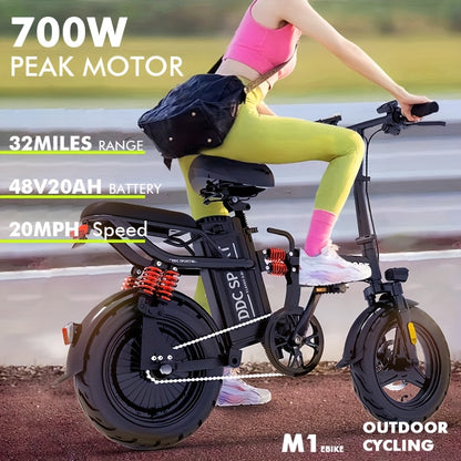 Foldable Electric Bike for Adults & Teens, M1 700W Ebike, 48V 20Ah Removable Battery 32km/h, LCD Display, Perfect for Back to College, Dual Disc Brakes, Commuting, Camping And Giving (Fall Deal)