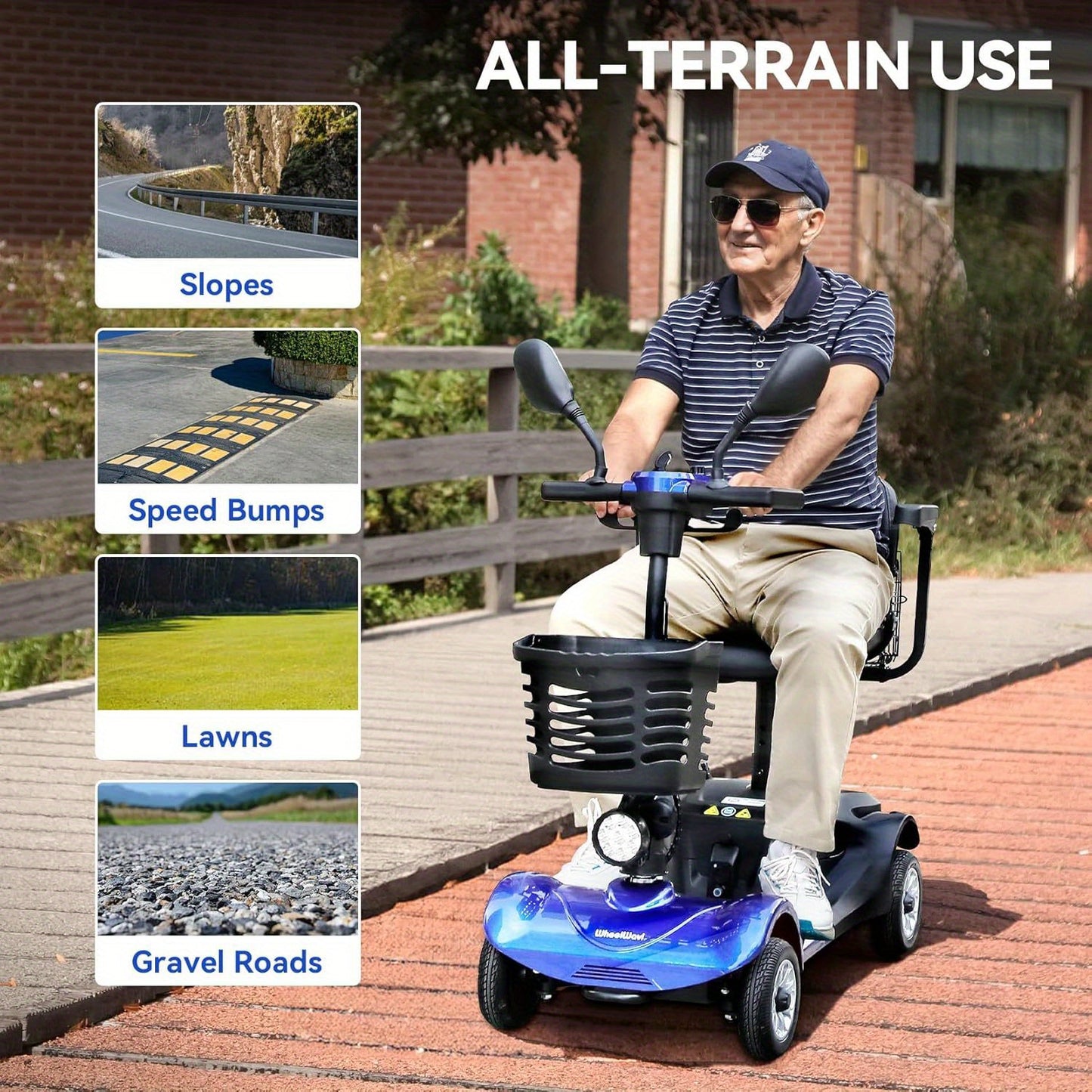 Heavy-Duty 4-Wheel Mobility Scooter For Seniors & Adults - 250W Motor, 14.9-Mile Range, 330LBS Load, 8" All-Terrain Solid Tires, Foldable Lightweight, Dual-Power Battery, Rearview Mirror, Indoor/Outdoor Use, Trunk Storage, Lo