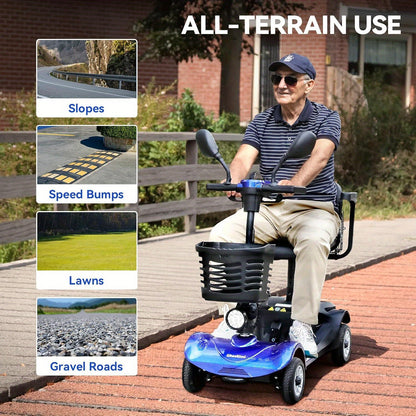 Heavy-Duty 4-Wheel Mobility Scooter For Seniors & Adults - 250W Motor, 14.9-Mile Range, 330LBS Load, 8" All-Terrain Solid Tires, Foldable Lightweight, Dual-Power Battery, Rearview Mirror, Indoor/Outdoor Use, Trunk Storage, Lo