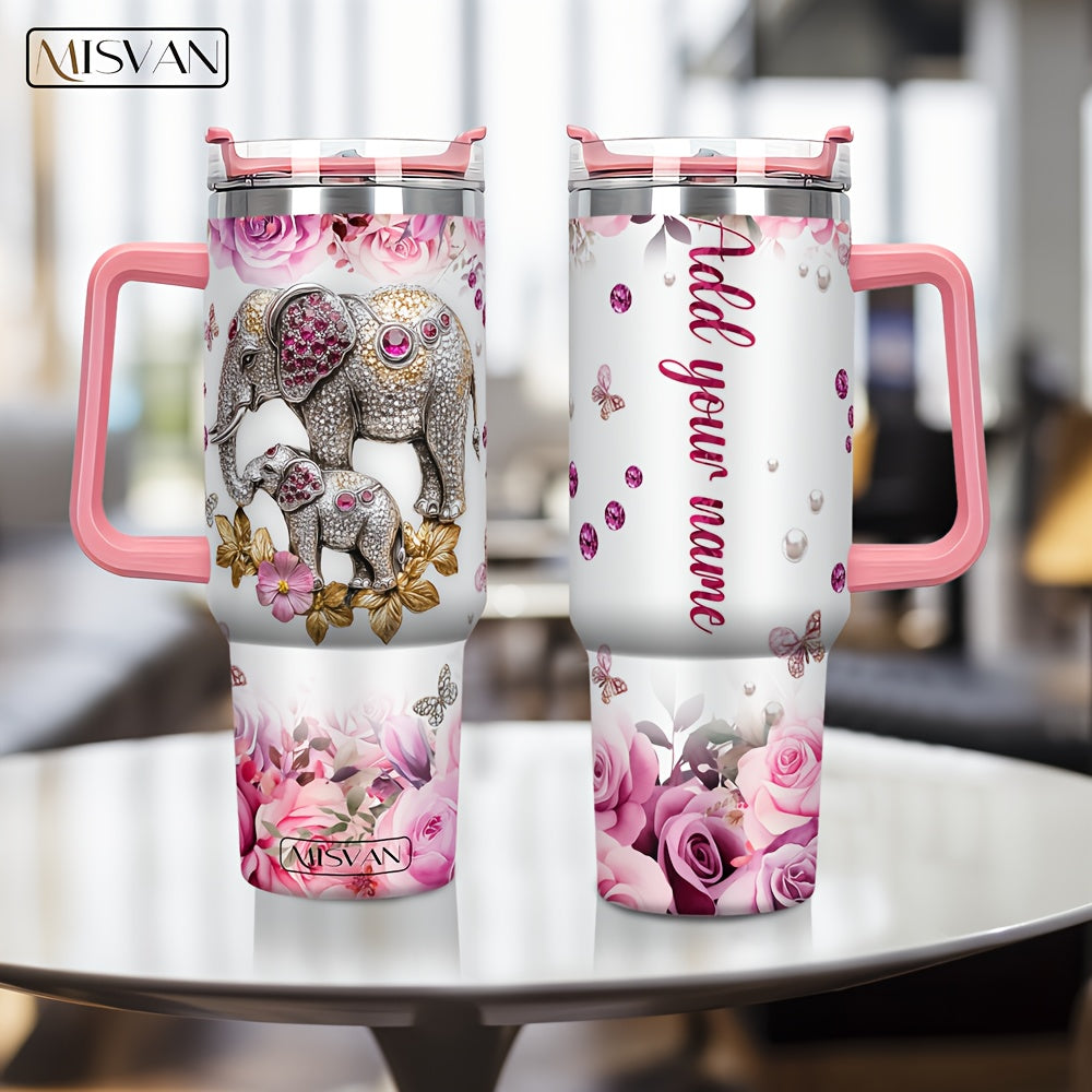 1pc Customized Name Stainless Steel Tumbler | 20oz/22oz/40oz Insulated Water with Lid, Reusable, Round Shape, 304 Stainless Steel, Ideal for Easter, Thanksgiving, Father'S Day, Mother'S Day, Graduation, White Diamond Butterfl