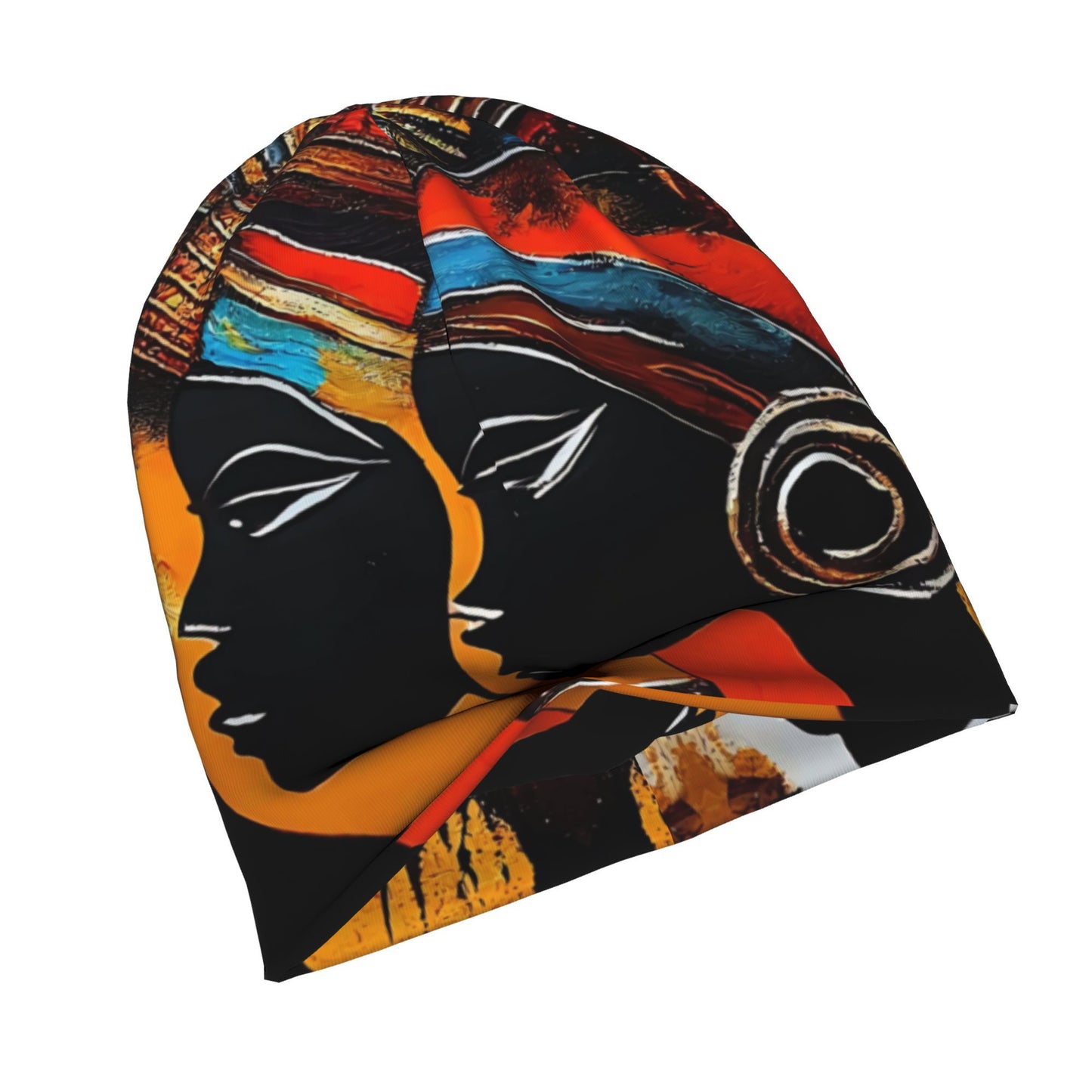 BIIHUDU African Tribal Women & Men's Beanie Hat - Unisex Boho Bonnet with Ghanaian/ Nigerian/ Maasai Patterns, Black/Orange/Red/Blue/White/Teal/ Golden/ Brown/ Turquoise - Cultural Headwear for Parties & Everyday Style, Beani