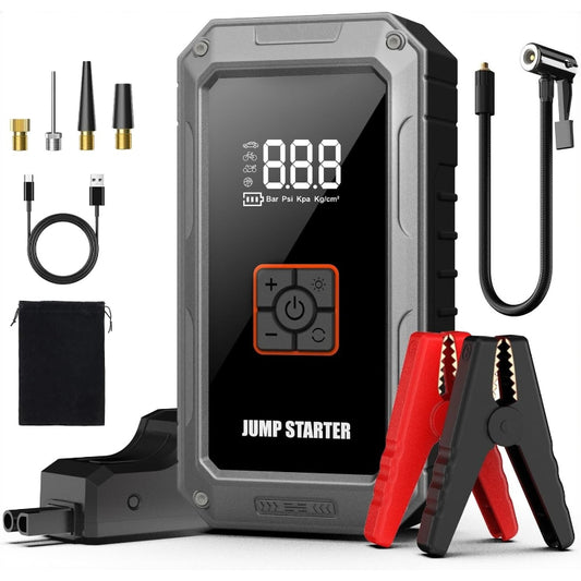 GOANDO Car Battery Jump Starter with Air Compressor 4500A 150PSI | Portable Power Pack, 12V Jump Box with LED Light, Large LED Display, Power Bank, Rechargeable Nickel Battery, ABS Material