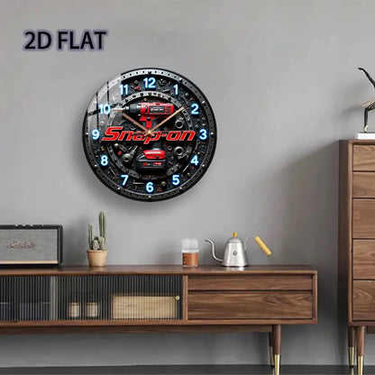 12-Inch -Themed Glass Wall Clock with Snap-On Drill & Power Design (Drill/ Driver) - Silent Quartz Movement, Battery- (AA Not Included) - DIY Mechanic's Workshop Decor for Garage, for Man Cave, Home - Style