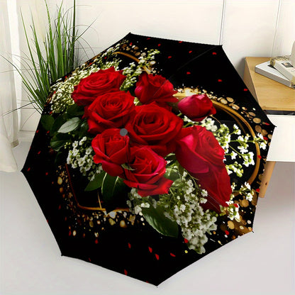 Love Roses Themed automatic automatic umbrella automatic folding portable umbrella universal for all seasons daily activities and holiday gifts decorative umbrella with exquisite patterns