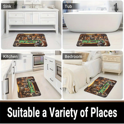 1pc Playful Dogs Playing Billiards Door Mat - Absorbent Microfiber Polyester, Machine Washable Indoor Rug for Bathroom, Bedroom, Living Room Entrance, Bathroom Floor