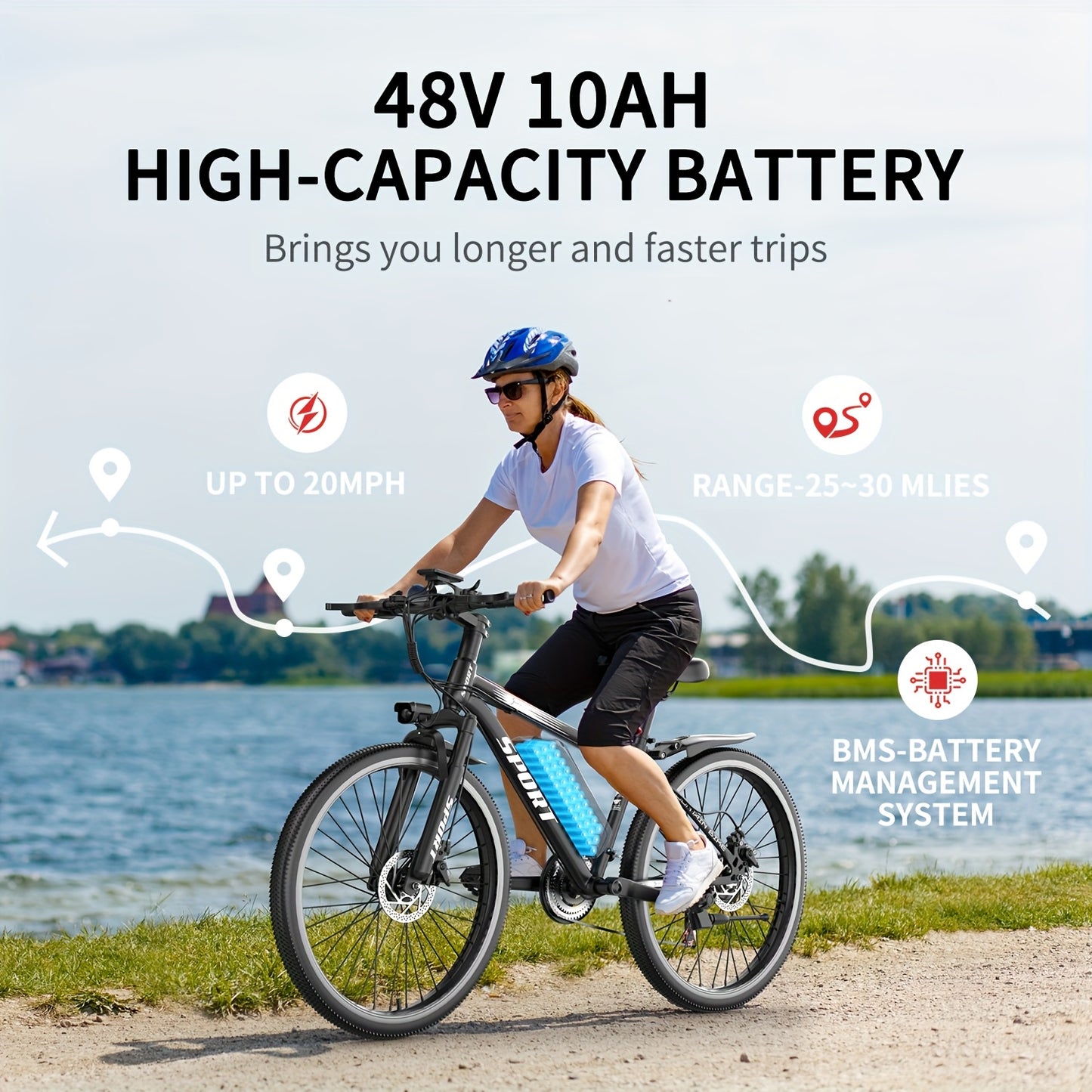 Mountain Electric Bicycle, Battery Can Be Sold Separately, 500W (peak 740W) Silent Motor, 26 Inch Tires, Power Brake, Alloy Frame, 20MPH, Additional Mudguard, Equipped With Front Plug And Lighting System