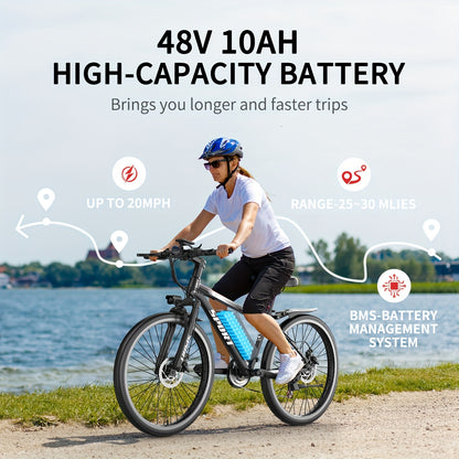 Mountain Electric Bicycle, Battery Can Be Sold Separately, 500W (peak 740W) Silent Motor, 26 Inch Tires, Power Brake, Alloy Frame, 20MPH, Additional Mudguard, Equipped With Front Plug And Lighting System