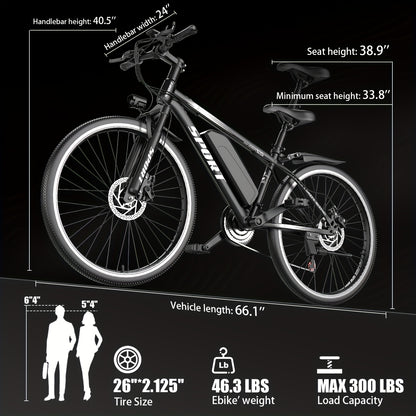 700W Adult Electric Mountain Bike 26" Heavy-Duty Tire All-Terrain, 25 MPH High Speed & 45-Mile Range, 7-Speed Compatible Gears, Front Suspension Fork, Disc Brakes, LCD Display, 48V 10AH Removable Battery, Global Voltage 100-2