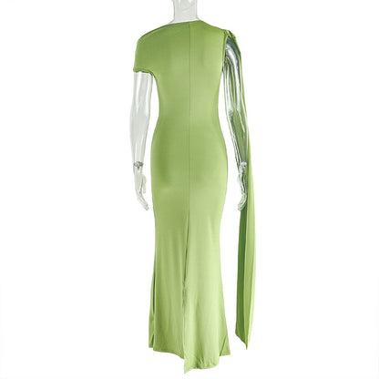 Women's Slim Fit Single Shoulder Dress - Elegant Strapless Diagonal Collar Long Evening Gown Suitable for Weddings, Galas, Proms - Year-Round Formal Dress