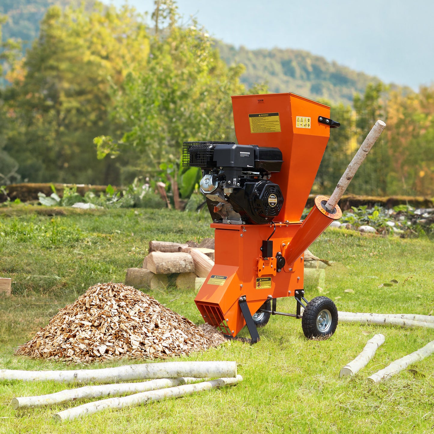 VEVOR Wood Chipper Shredder Mulcher 7HP Heavy Duty Gas Powered 3” 212cc/ 420cc, 4.1kw/4.1kw