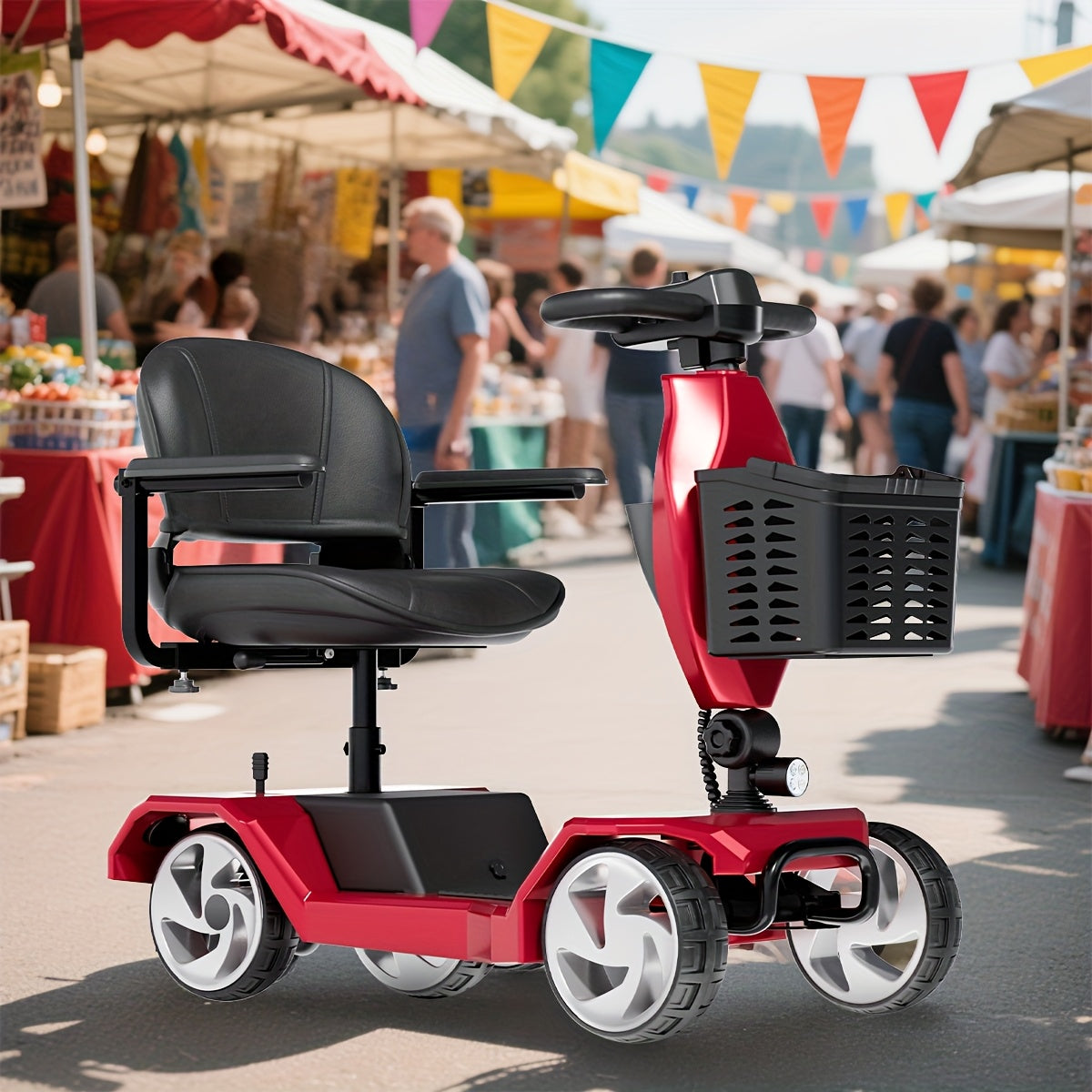 HOMYKING Red Travel-Friendly HOMYKING Foldable 4-Wheel Electric Scooter, 250W Power + Dual Suspension, 15 Miles Range + Front Brake, Detachable Basket + Front Light, For Adults/Elders, 265lbs Capacity