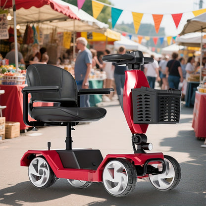 HOMYKING Red Travel-Friendly HOMYKING Foldable 4-Wheel Electric Scooter, 250W Power + Dual Suspension, 15 Miles Range + Front Brake, Detachable Basket + Front Light, For Adults/Elders, 265lbs Capacity