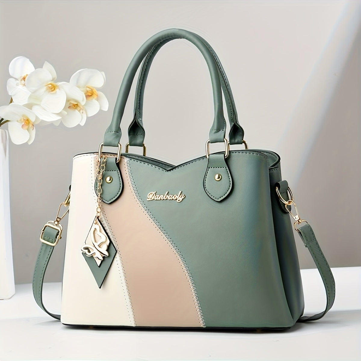 CHROSGEKEIDI Women's Elegant Handbag with Detachable Strap - Perfect Gift for Mom - Versatile Handbag | Modern Minimalist | Large Capacity - Zipper Closure & Contrast Design - Polyester Lining - Sturdy Zipper Closure