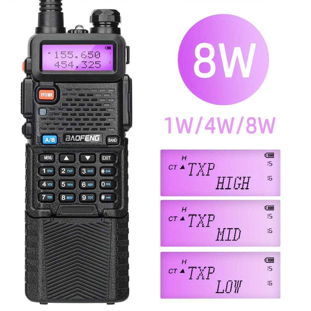 Baofeng 8W High Power Amateur Radio Full Set - Dual Band VHF/UHF Walkie Talkie with 3800mAh, AR-771 High Gain Antenna & Headphone System, Long Range Two-Way Radio for Ham Operators,, Emergency, ()