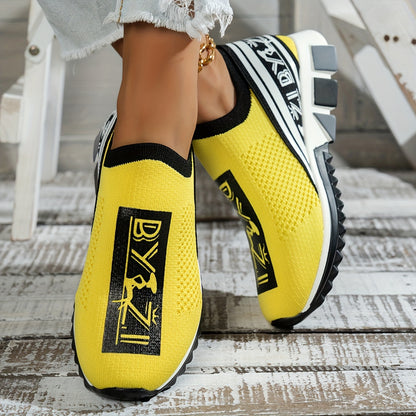 BYZI Women'S & Unisex-Like Slip-On Sneakers - Lime Green/Black/Grey Breathable Mid-Top Sneakers with Arch Support & Shock-Absorbing Cushioning, Casual & Casual Attire, Ladies Sneakers, Stylish Slipons, Comfortable Fit, Lightw