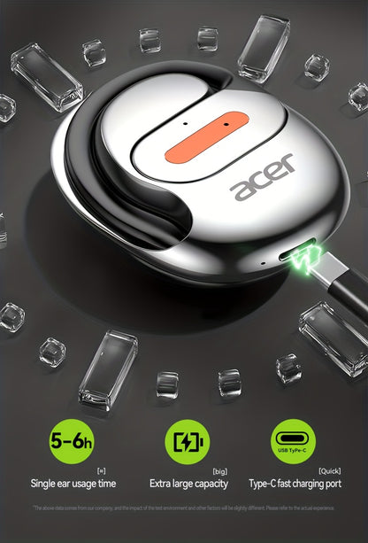 Acer True Wireless Earphones with Microphone, TWS Headphones, Touch Volume, Wireless Sports Earhooks, LED Display Charging Case, Half Open Back, HD Talk, Compatible with Mobile Phones, Rechargeable Battery, Type-C Charging, S