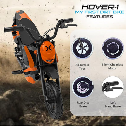 Hover-1 My First Dirt Bike for Kids - 300W Motor, 9MPH Max Speed, 9 Mile Range, 12" Off-Road Tires, 120LB Max Weight, Twist Grip Throttle & Rear Disc Brake Electric Dirt Bike for Kids Ages 5+ Years
