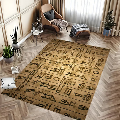 1-2pcs Egyptian Hieroglyphic Area Mat - Vibrant Polyester, Non-Slip, Washable, Machine-Made, Rubber Backing, Ideal for Living Room, Bedroom, Outdoor Play Area, Indoor Decor, Outdoor Play Area Mat | Hieroglyphic Design | Washa