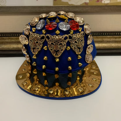 Unisex Punk Street Style Adjustable Snapback Cap with Golden Spikes & Gemstone Embellishments - Lightweight Handmade Hat for Men & Women, Casual Outings, Concerts, Festivals, Punk Accessories