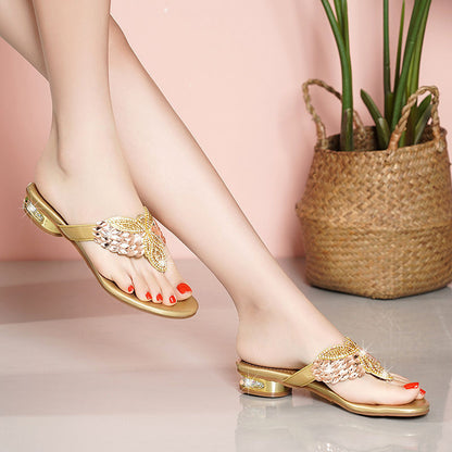 Women'S Rhinestone-Embellished Flip-Flops - Bohemian Summer Beach Sandals with Adjustable Straps, Open-Toe Design & Cushioned Insole, Lightweight PVC/ Rubber for Outdoor Vacation & Casual Wear, Beach Shoes, Vacation Footwear,