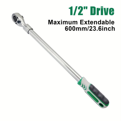 PMMJ Extra Long 1/2-Inch Drive Ratchet Wrench, 600mm/23.6inch, Carbon Steel, Interchangeable 72-Tooth, Reversible, Quick Release, for Auto, Motorcycle, Mechanical Repair Tools