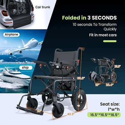 Foldable Electric Wheelchair for Adults, Light Duty Electric Wheelchair with 500W Dual Motors, Storage Bag, 18 Mile Long Range, Weighing Only 47lb, All-Terrain Electric Wheelchair for Seniors, Black