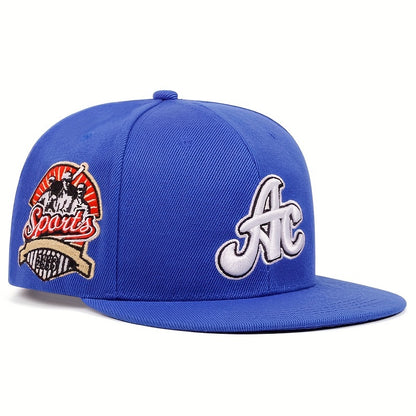 AC Embroidered Snapback Cap for Men & Women - Outdoor Sports Fashion Flat Brim Hat with Side Lettering, Hand Washable Acrylic Knit Fabric - Single Pack - For Sports Enthusiasts & Casual Wear - Perfect Gift for Outdoor Lovers