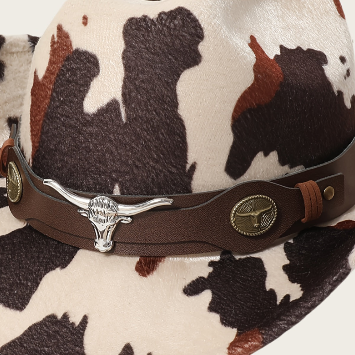 1pc Black Retro Print Wide-Brimmed Cowboy Hat with Anti-Compression Strap & Bull Horns Charm - Durable Non- Material for Outdoor, Camping, BBQ, Street Fashion - Spring/Autumn Western Style