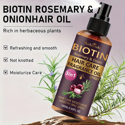 3-In-1 Rosemary And Onion Hair Care Oil Spray, No Rinse Required, Refreshing Lazy Fragrance, Smooths Hair, Salon-Grade Heat Protection Formula, Adds Natural Volume, Professional Quality Care, Ideal for Everyday Use, Unisex