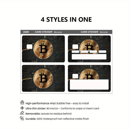 Bitcoin Pattern Sticker, Black Golden Color, Technology Circuit Board, Durable Privacy Sticker, Made of PVC Material, Suitable for Credit Cards, Transportation Cards, Debit Cards, Keys, and More, Protects Bank Cards, Perfect
