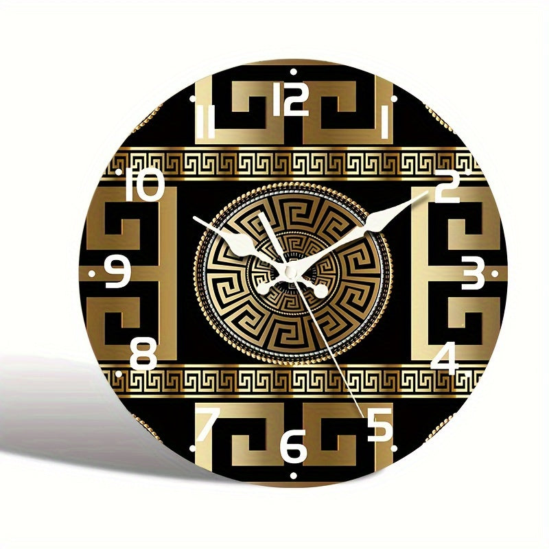 1pc Silent Non-Ticking Wooden Wall Clock, Fashionable Greek Key Design, Quartz Movement, For Festive Home Decor & Gift Giving, AA Battery Operated (Battery Not Included)