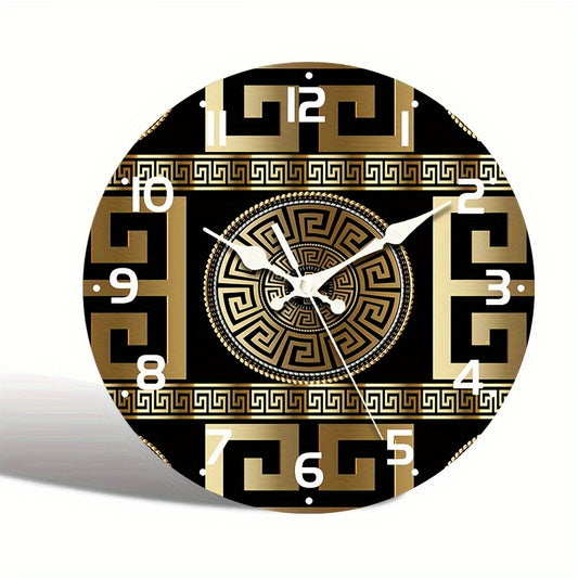 1pc Silent Non-Ticking Wooden Wall Clock, Fashionable Greek Key Design, Quartz Movement, For Festive Home Decor & Gift Giving, AA Battery Operated (Battery Not Included)