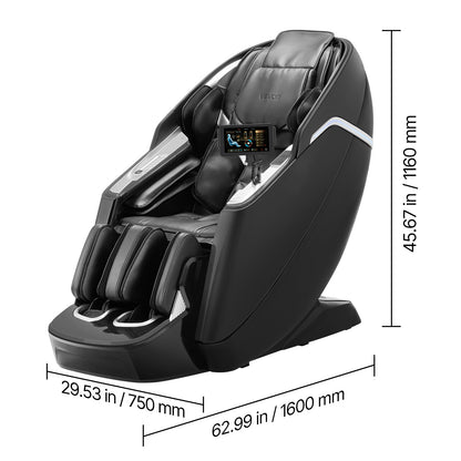 VEVOR Dual-Core 4D+3D Full Body Massage Chair, with Extended SL Track, Deep Yoga Stretch, Electric Extendable Footrest, TFT, AI Voice Control, Heat, Airbags, Armrest Controls, Wheels