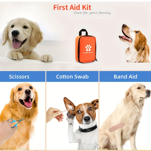 Portable Pet First Aid Kit with Emergency Care Storage Bag - All-in-One Dog & Cat Emergency Medical Supply Set, Pre-Stocked with Gauze Pads, Bandages, Scissors, Tweezers, Thermometer & Muzzle - Compact & Organized for Home, T