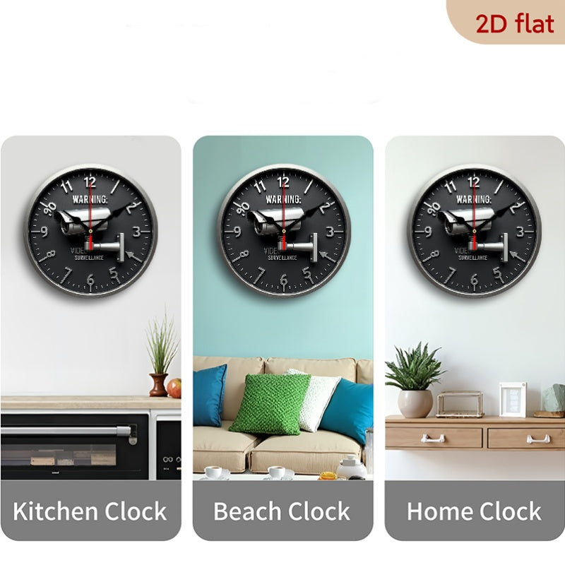 Single Piece 9.8-Inch Modern Minimalist Silent Non-Ticking Wooden Wall Clock with Built-In Security Camera - 24-Hour Monitoring, Battery-Powered (AA Batteries Not Included) - Home/Office/Studio Decor, Easy-to-Read Face & Hand