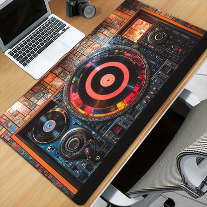 1pc XXL Large DJ Turntable Design Desk Mat - Realistic DJ Equipment Replica with Vinyl Records & DJ Mixer Layout, Non-Slip Gaming/Office Computer Keyboard & Mouse Pad for PC Gamers, Music Producers, DJ Setup Accessories, Comp