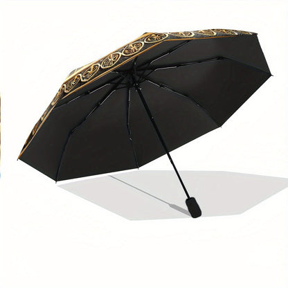 Automatic Folding Umbrella with Caduceus Symbol (Wings & Snakes) - Automatic Open/Close, Compact Travel Umbrella, Elegant Golden/Black Medical Design for Doctors, Nurses, Pharmacists - Birthday/Christmas Gift Idea, Outdoor Ac