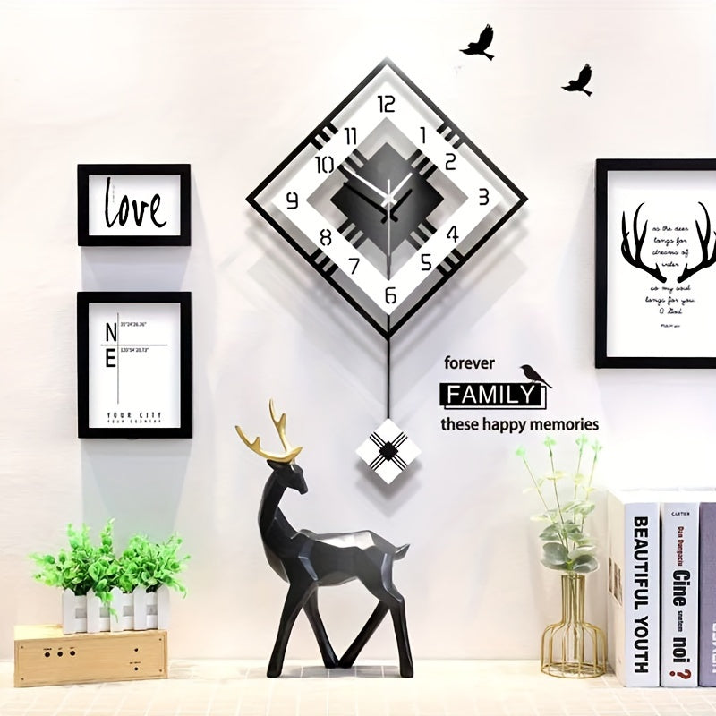 [Silent Wall Clock] Silent Modern Black Acrylic Wall Clock | Digital Display, Fantasy-Themed Design, No-Drill Installation for Living Room, Bedroom, or Dining Room Decor