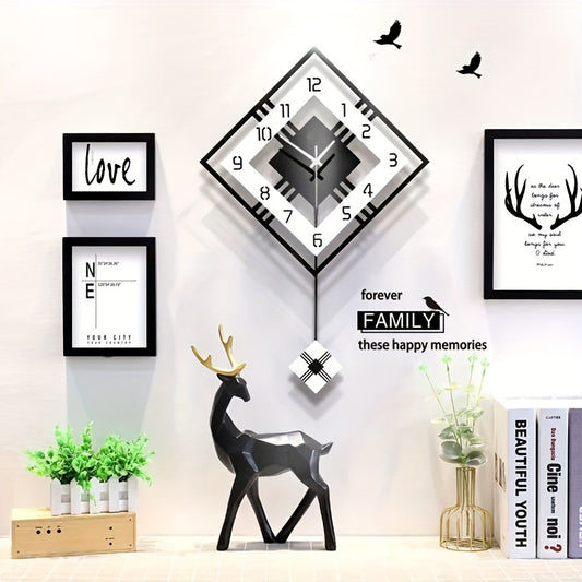 [Silent Wall Clock] Silent Modern Black Acrylic Wall Clock | Digital Display, Fantasy-Themed Design, No-Drill Installation for Living Room, Bedroom, or Dining Room Decor